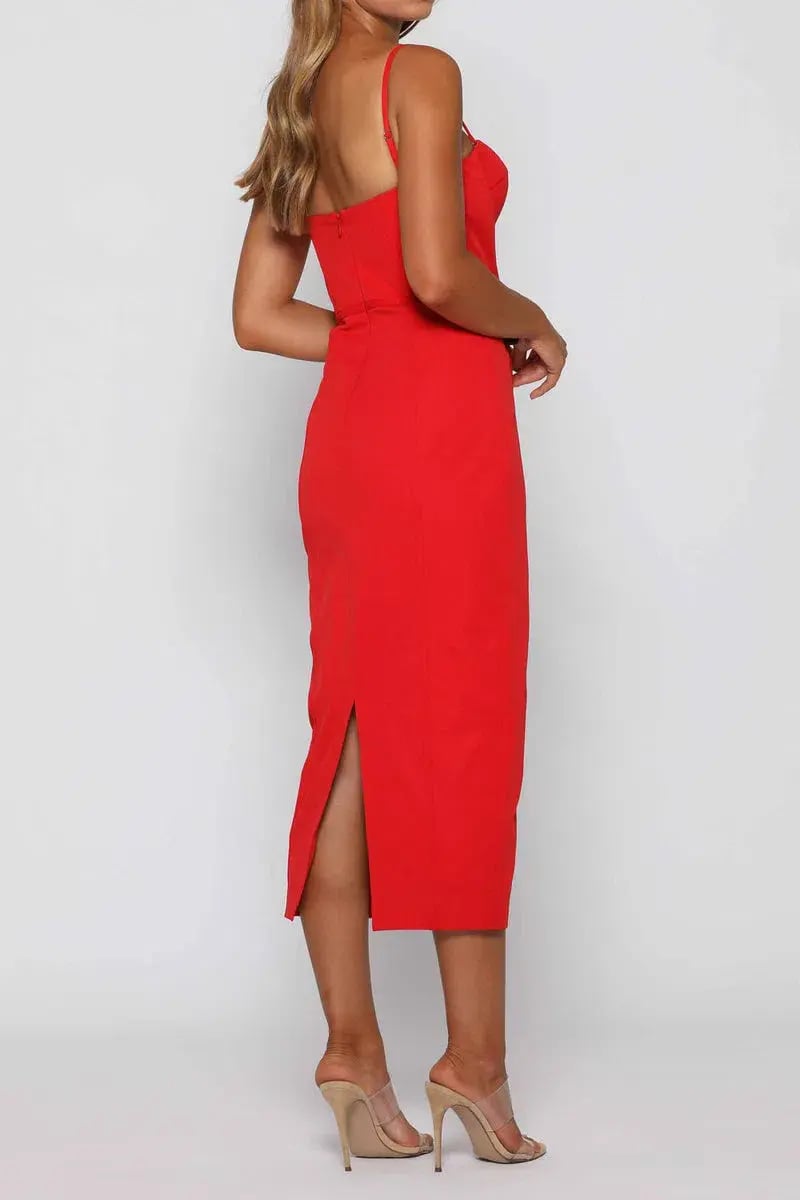 Elle Zeitoune Penny Midi Dress Red Size 8 photo 3