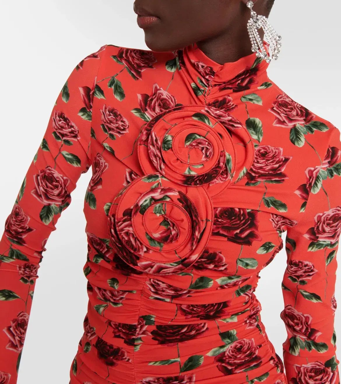 Magda Butrym High Neck Long Sleeve Ruched Mini Dress Red Orange Floral Size FR 36 / AU 8 photo 5