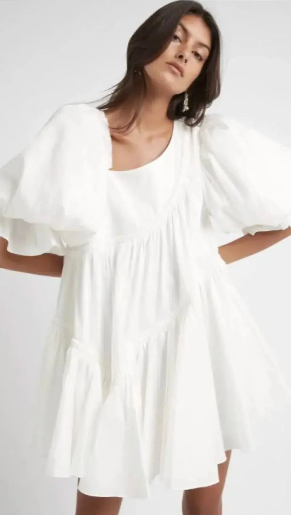 Aje Casabianca Braided Asymmetric Puff Sleeve Mini Dress Ivory Size 8 photo 2