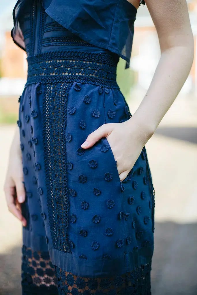 Self Portrait Bluebell Lace Insert Midi Dress Navy Size 10 photo 4