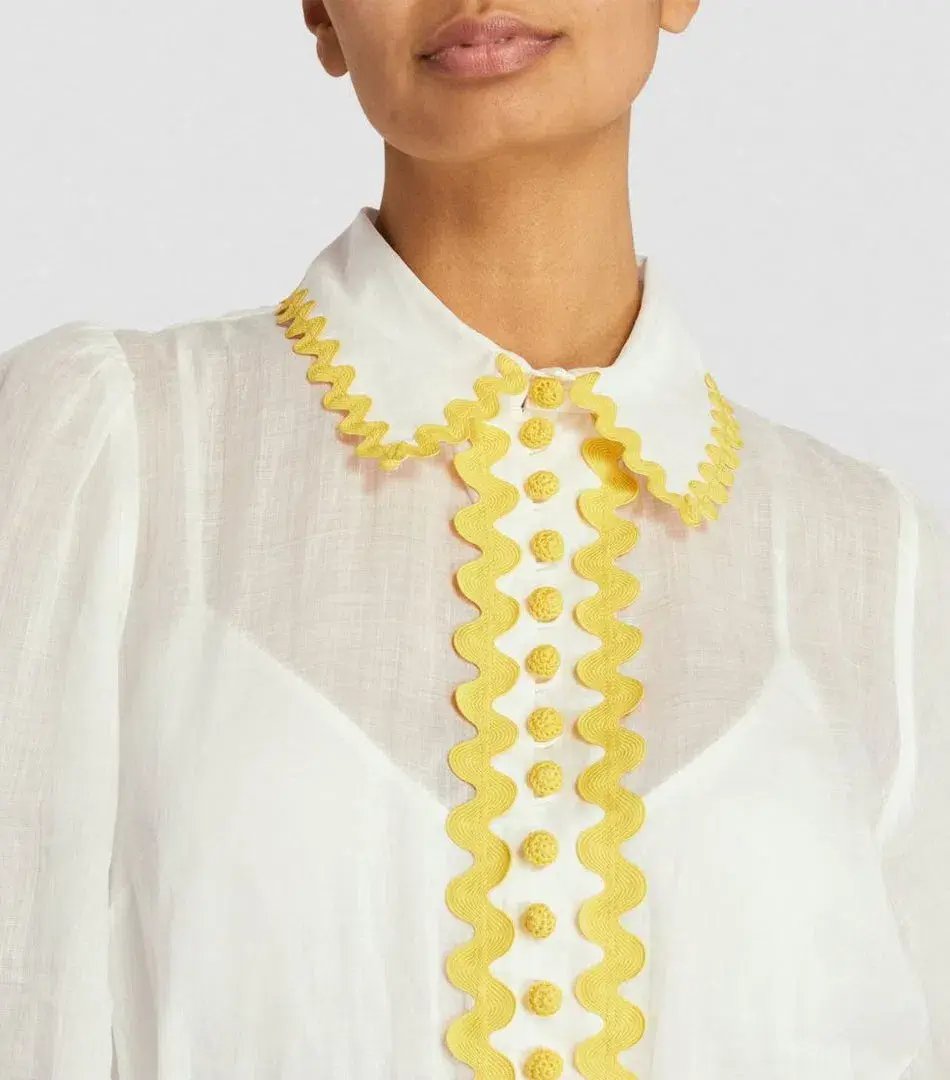 Zimmermann Cira Drop Waist Shirt Dress Ivory Yellow Size 3 / AU 14 photo 2