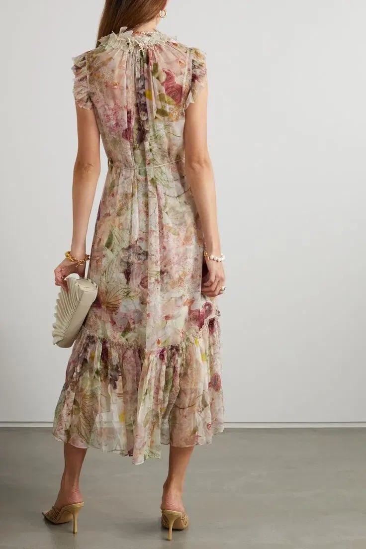 Zimmermann Dancer Flutter Midi Dress Alabaster Garden Floral Size 0 / AU 8 photo 2
