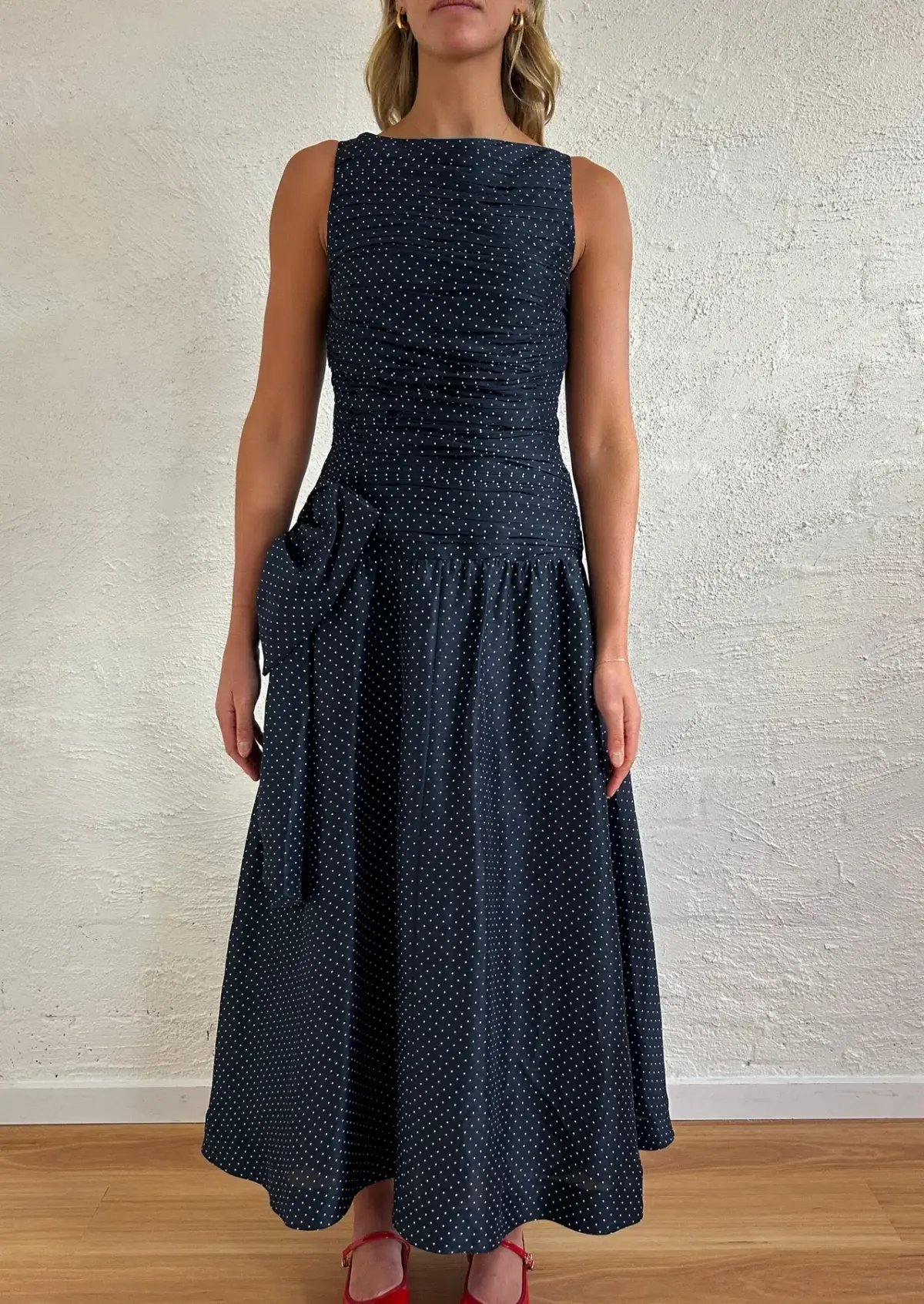 Lovaan Ophelia Dress Silk/Linen Royal Dot Size 14 photo 6