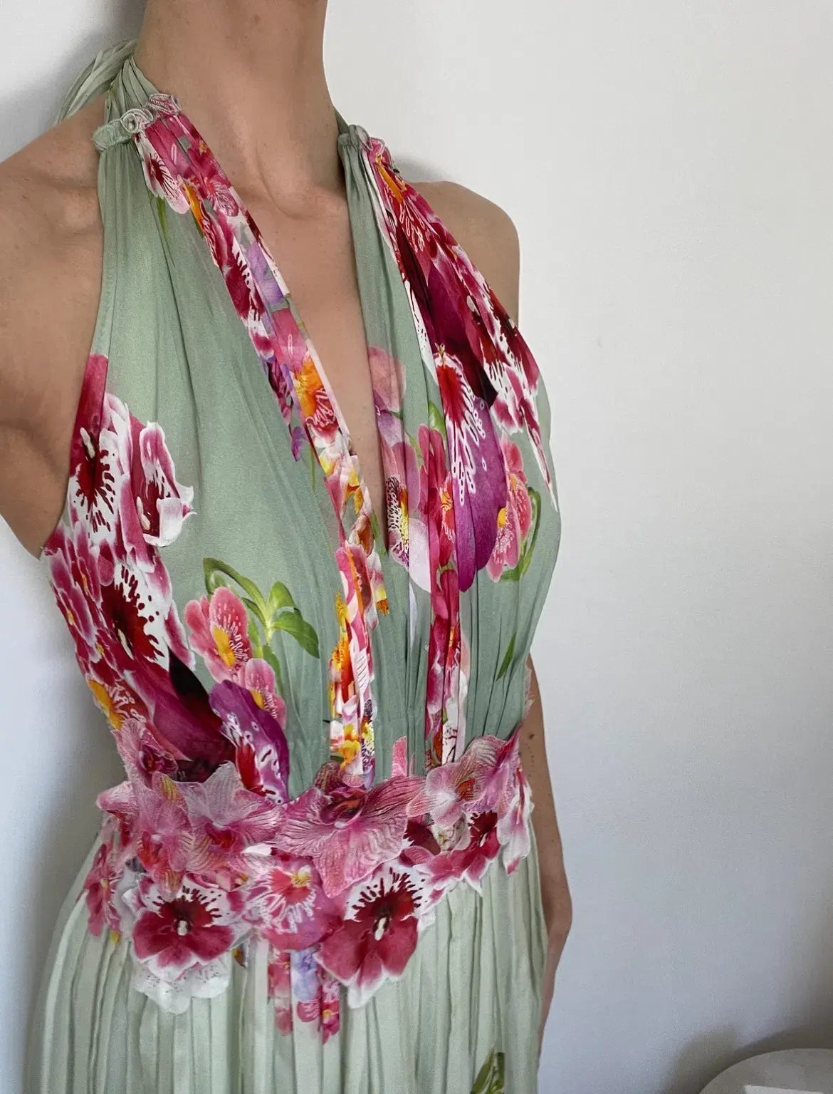 Alberta Ferretti Silk Floral Dress Green Size 8 photo 2