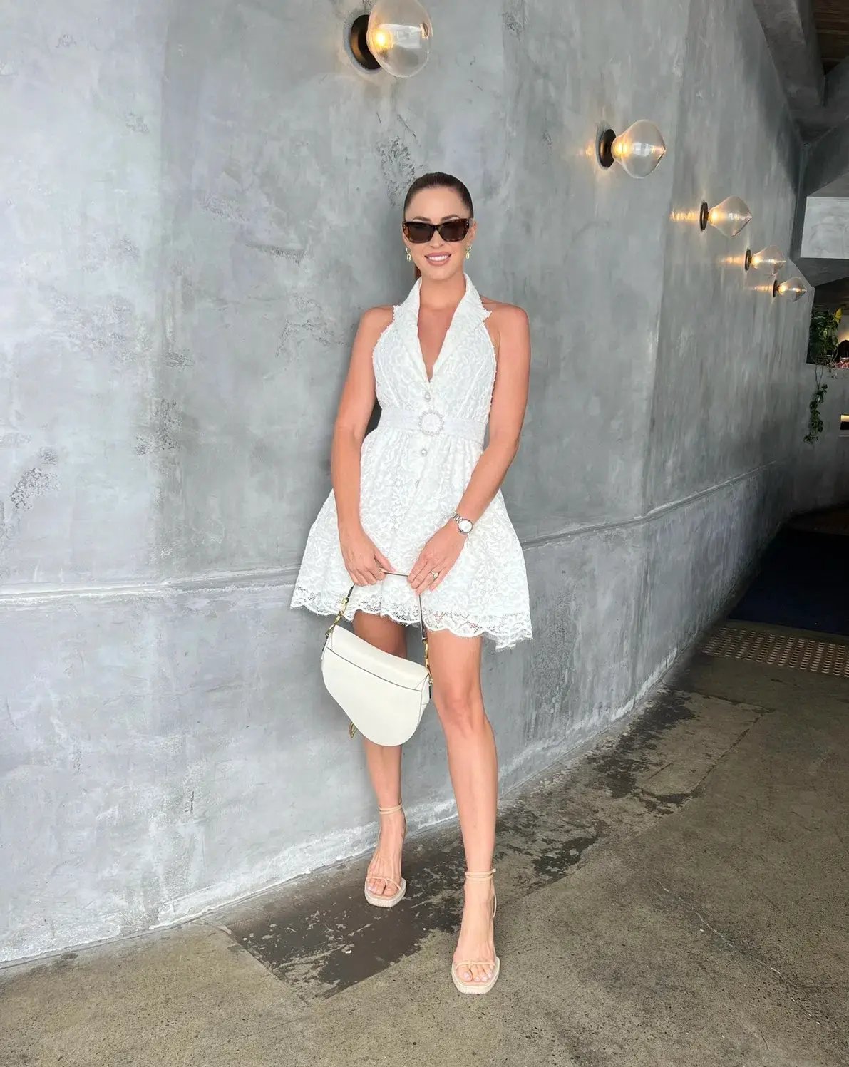 Zimmermann High Tide Belted Embellished Corded Lace Halterneck Mini Dress Ivory Size 0 / Size AU 8 photo 4