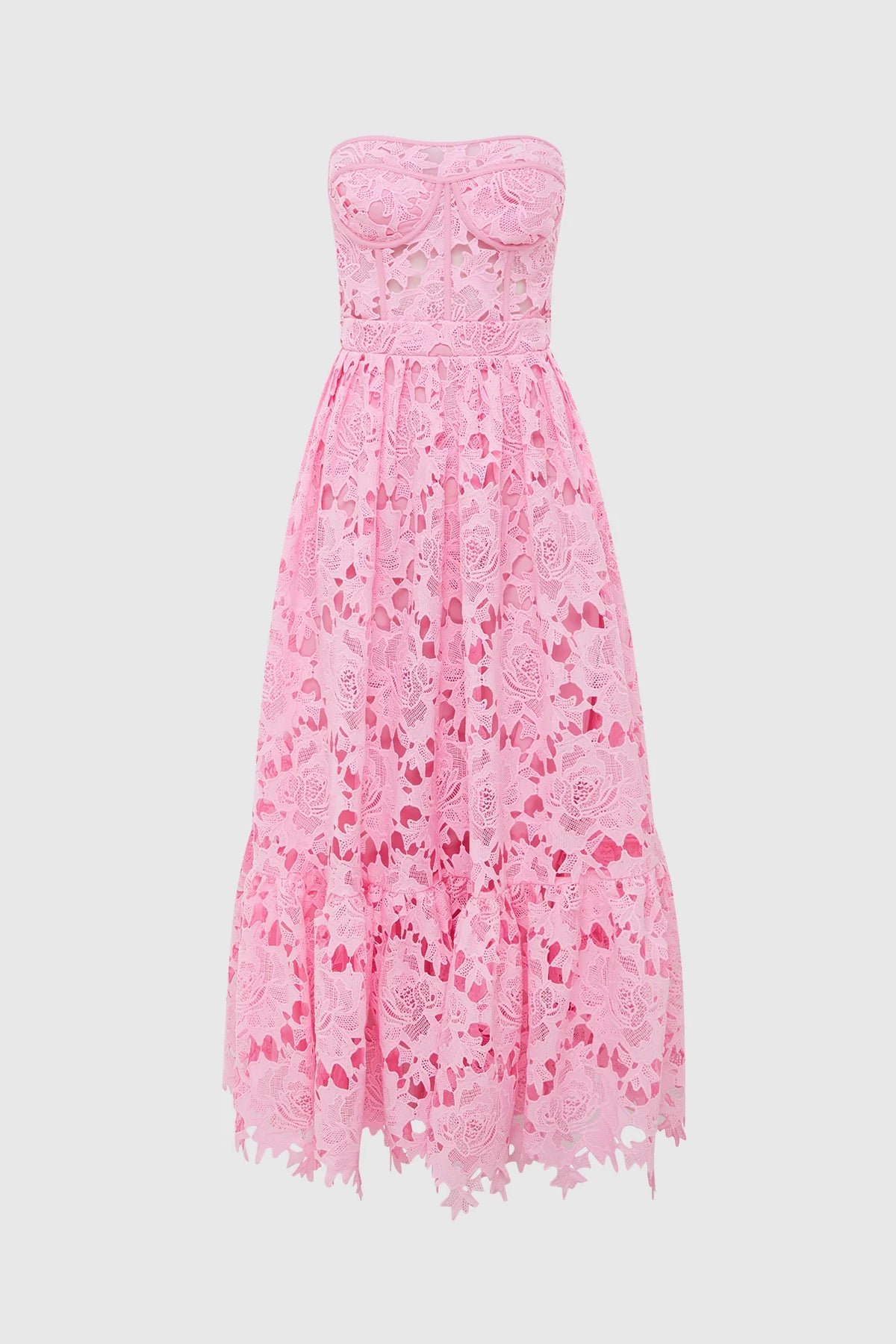 LEO LIN EMILIA LACE BUSTIER MIDI DRESS - CANDY PINK photo 3