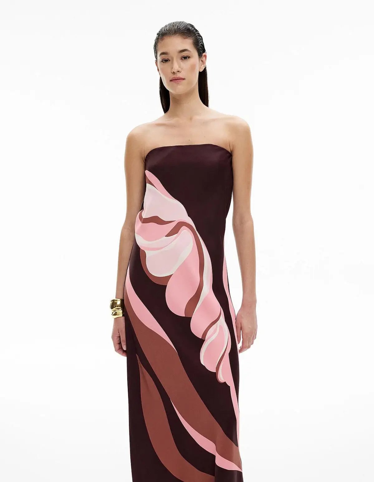Witchery Strapless Maxi Dress Aubergine Print Size AU 10 photo 2