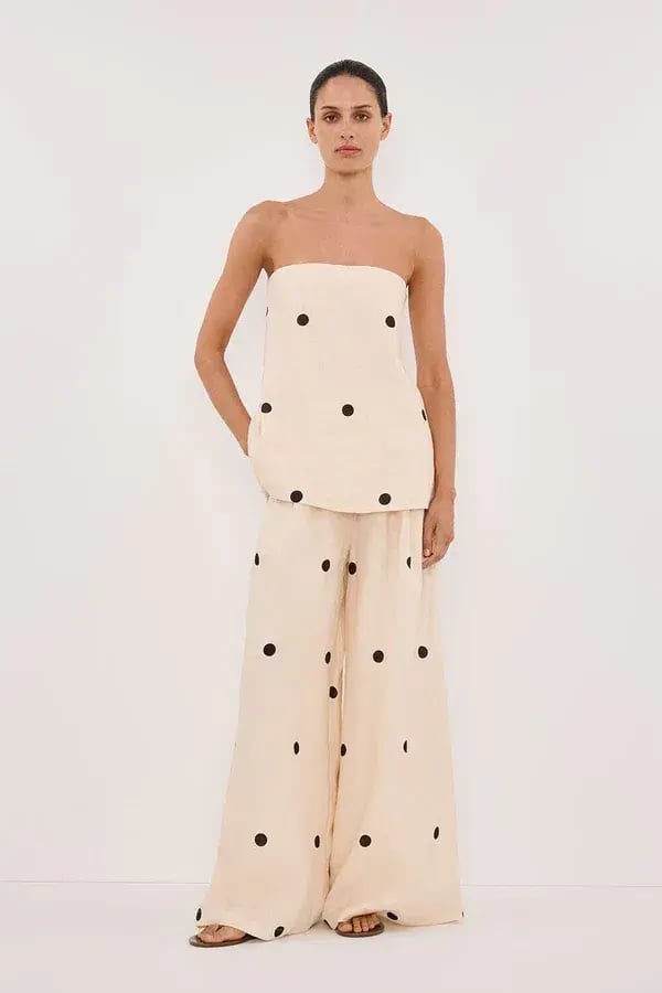 DISSH Beverly Cream Spot Strapless Top and Pants Set Cream Size 10/12 photo 3