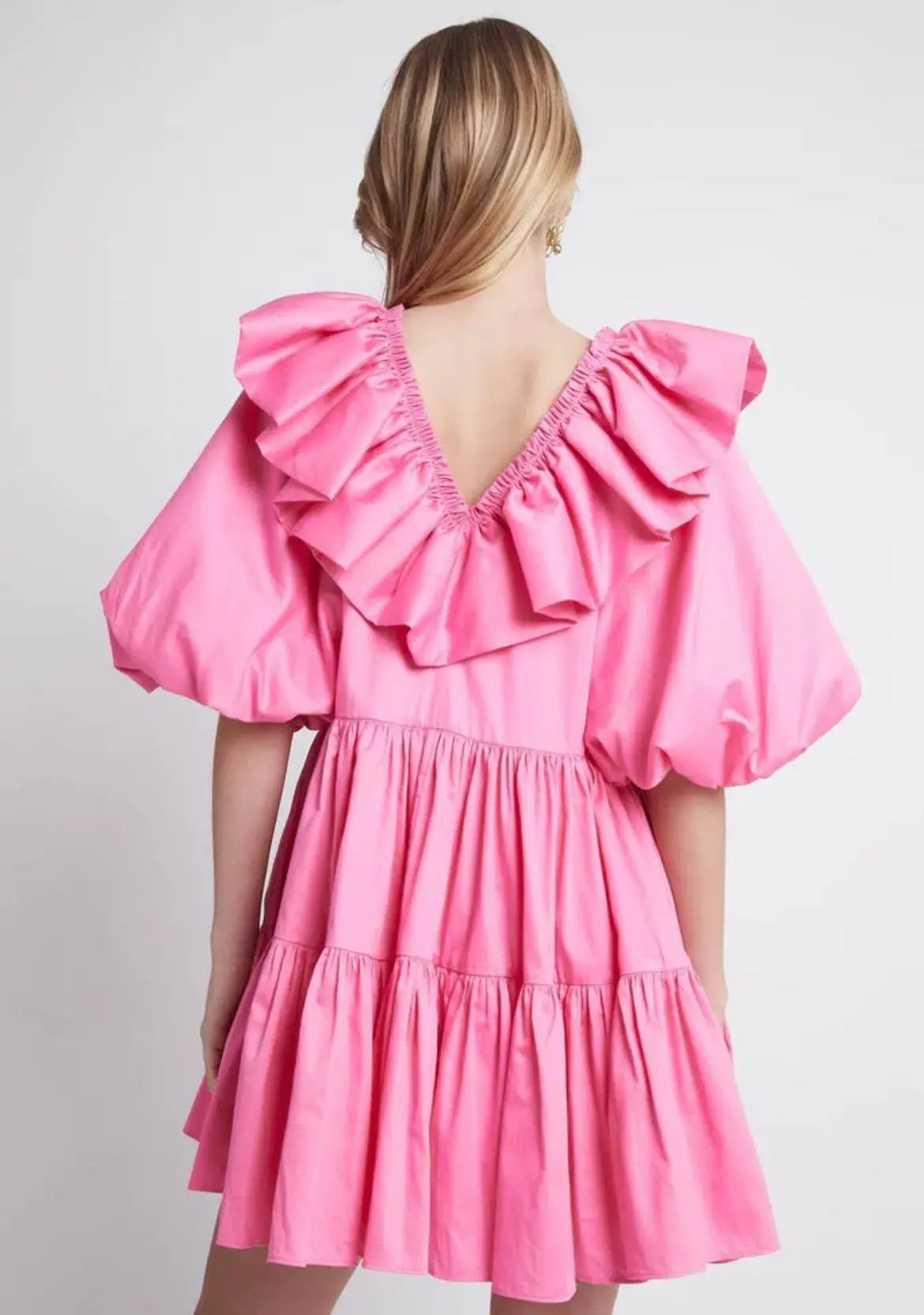 Aje Solstice Ruffle Tiered Smock Mini Dress Pink Size 14 photo 6