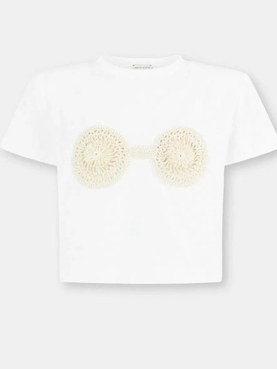 Magda Butrym Feather Crochet Mini Skirt cream and crochet T-shirt  Size 36 / Au 8 photo 3