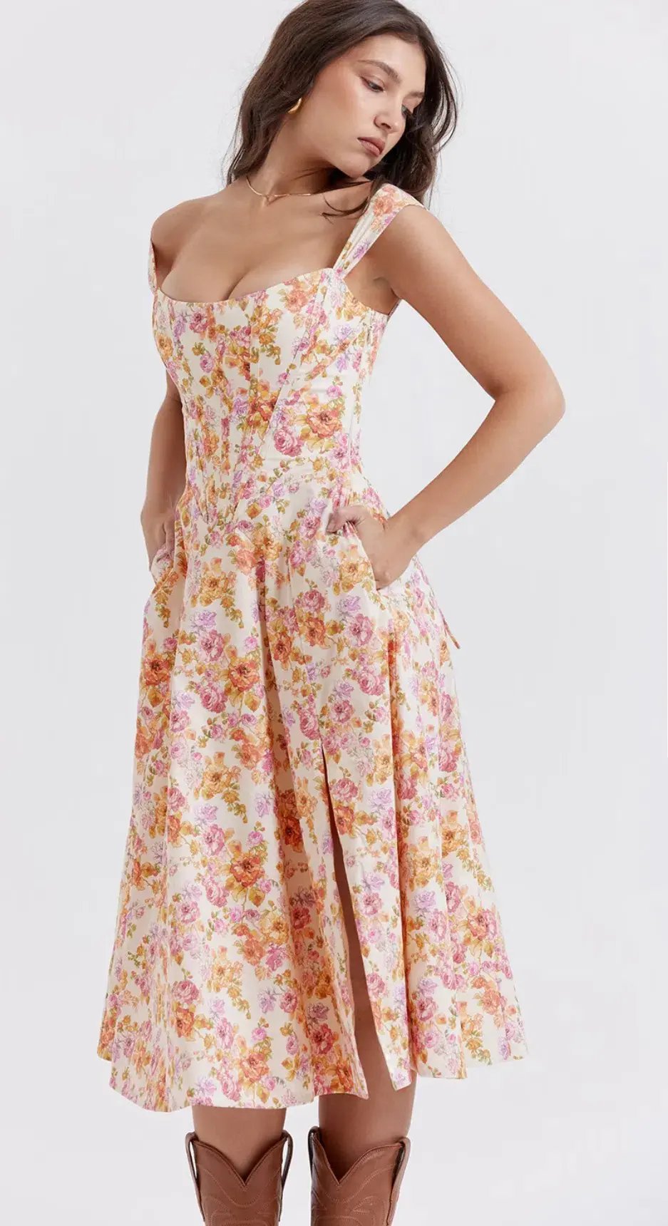House of CB Saira Midi Sundress in Ivory Floral Size L photo 2