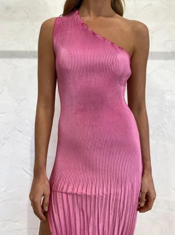 L'idee Soiree One Shoulder Midi Dress in Hot Pink Size 10 photo 5