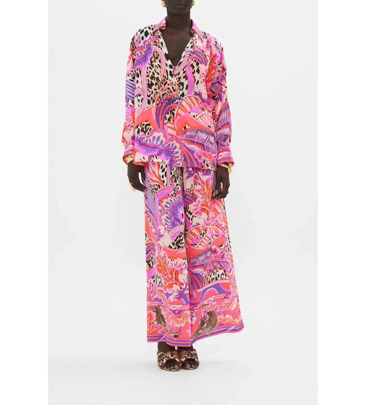 Camilla Viola Vintage Wing Collar Blouse Size XL AU 16 and Tuck Front Pant Size XXL AU 18 Set Multi Print photo 2