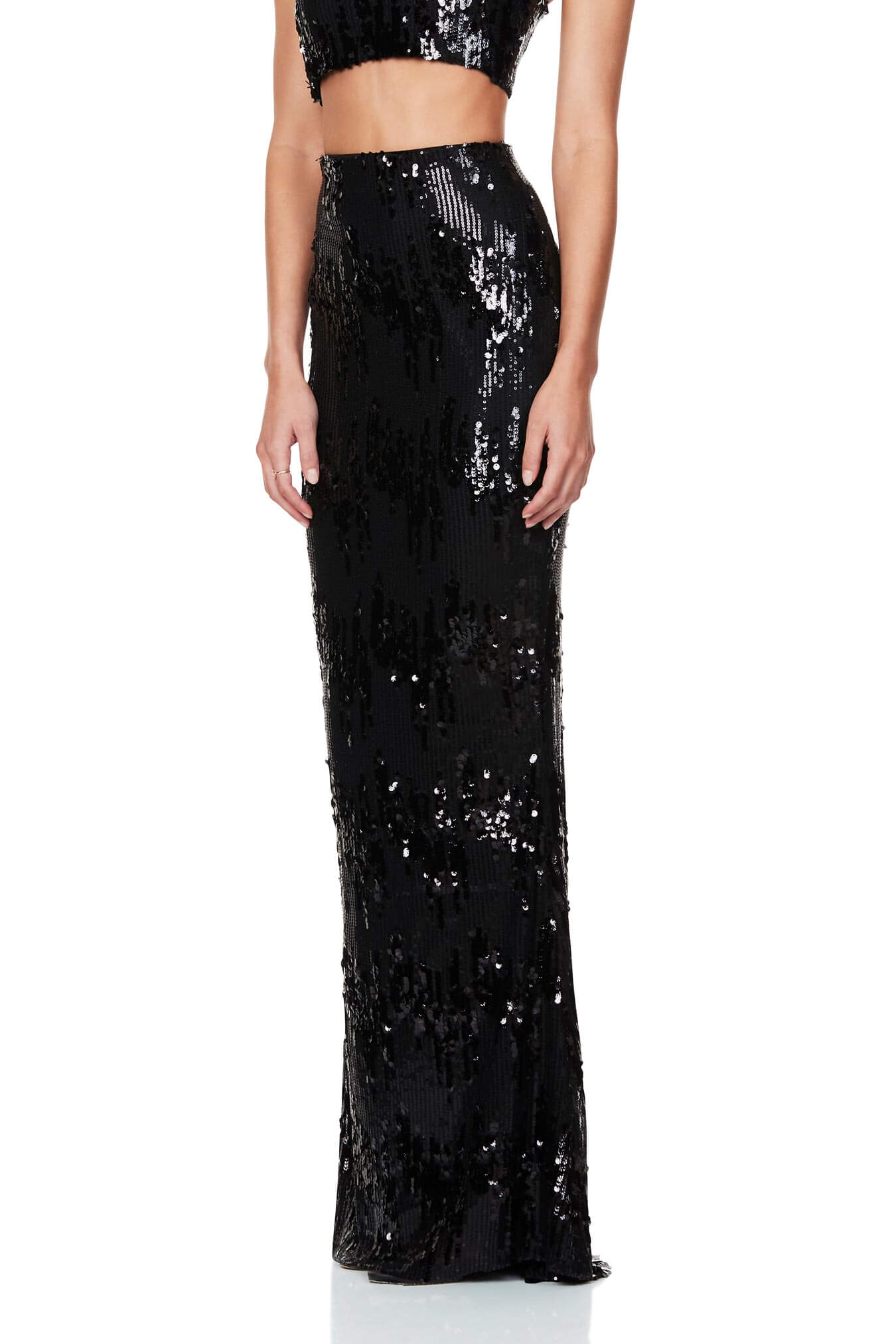 Black Cascade Sequin Skirt and Crop Top by Nookie photo 3