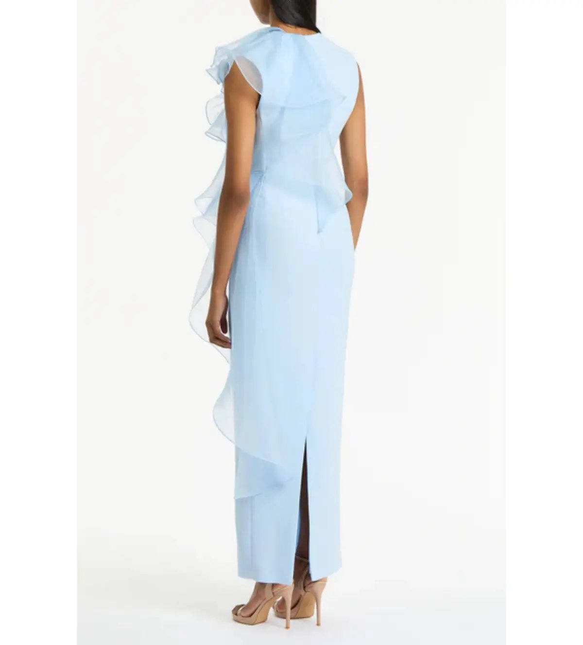 Carla Zampatti  Pale Blue Crepe Ruffle Shoulder Maxi Gown Size 8 photo 4