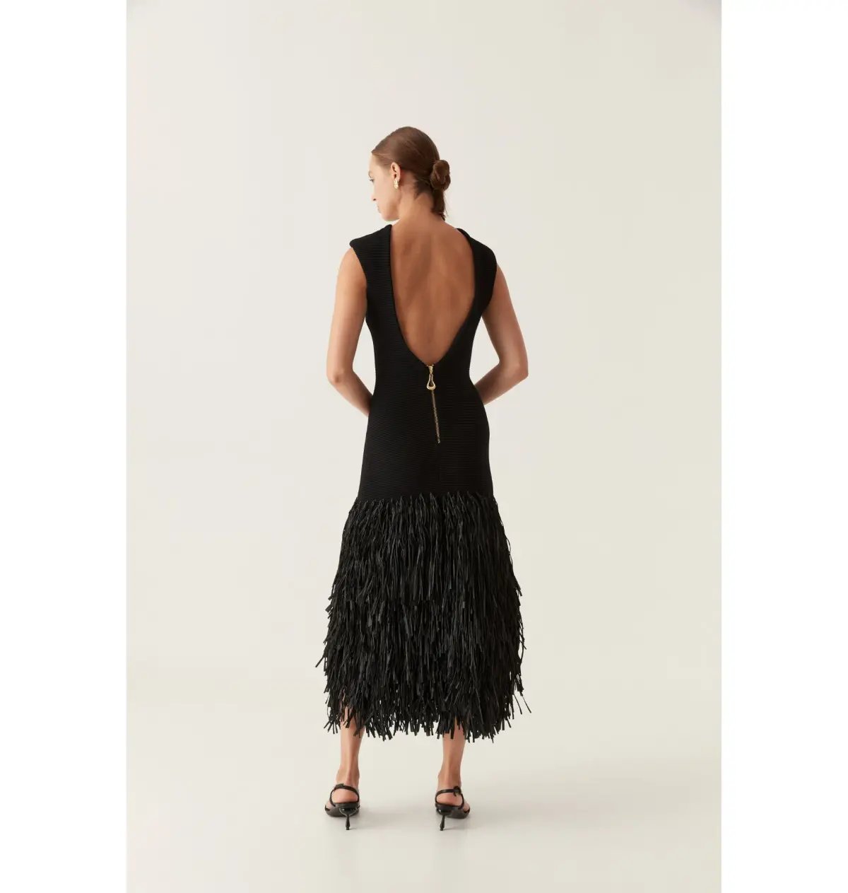 Aje Rushes Raffia Knit Midi Dress Black Size AU XS/US 2 photo 4