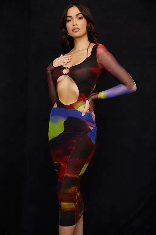 House of CB Marina Printed Cut Out Midi Dress Print Size S / Au 8 photo 2