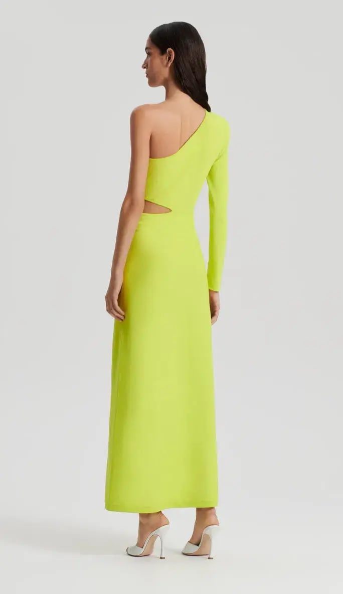 Scanlan Theodore Crepe Knit One Shoulder Gown Neon Size S/AU 8 photo 3