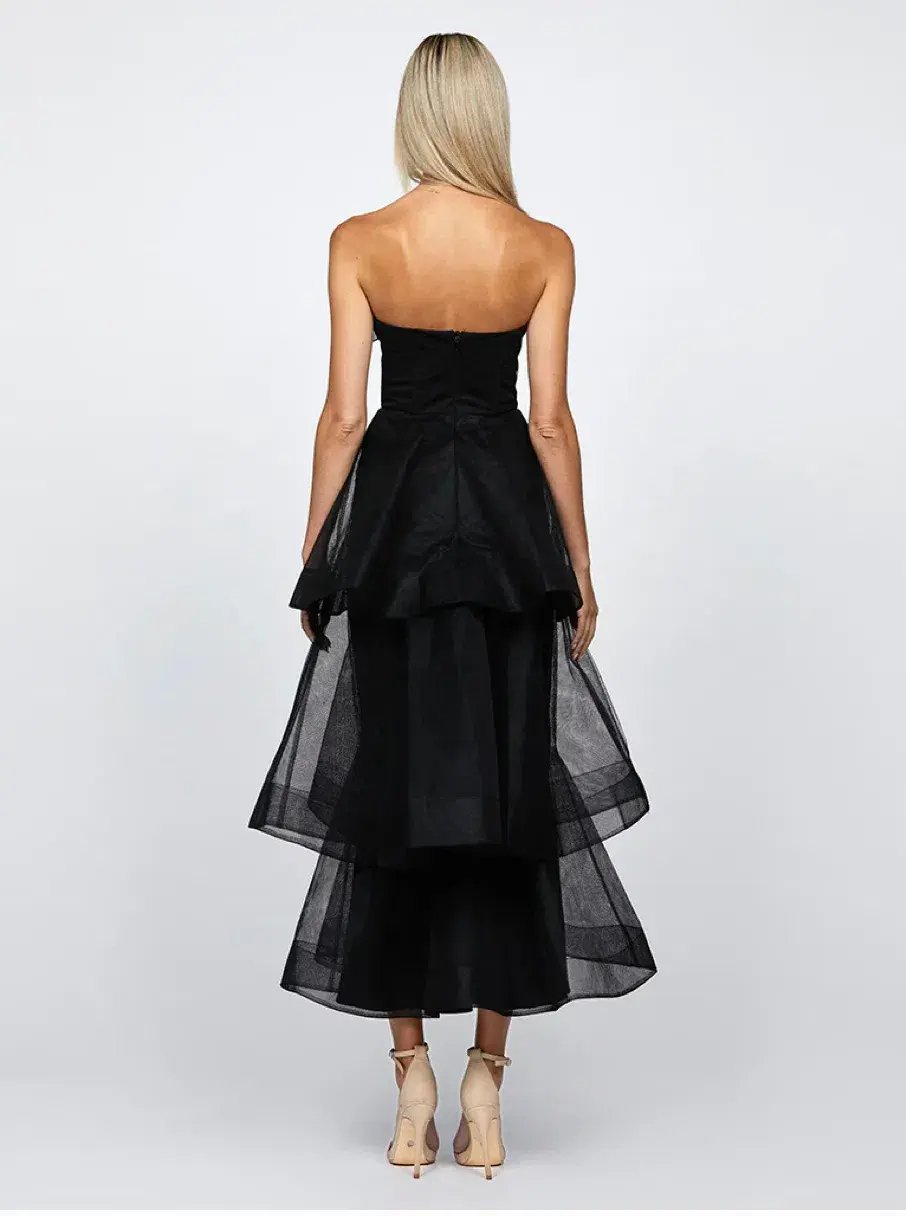 Barino Kascade Tiered Ruffle Midaxi Midi Black Size AU 10 photo 4