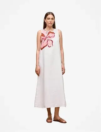 Trenery Peony Linen Sleeveless Column Dress White Size 8 photo 2