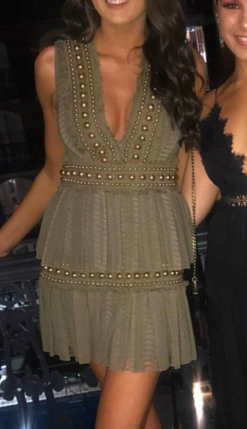 Khaki Lace Pleat Mini Dress Size 8 photo 5