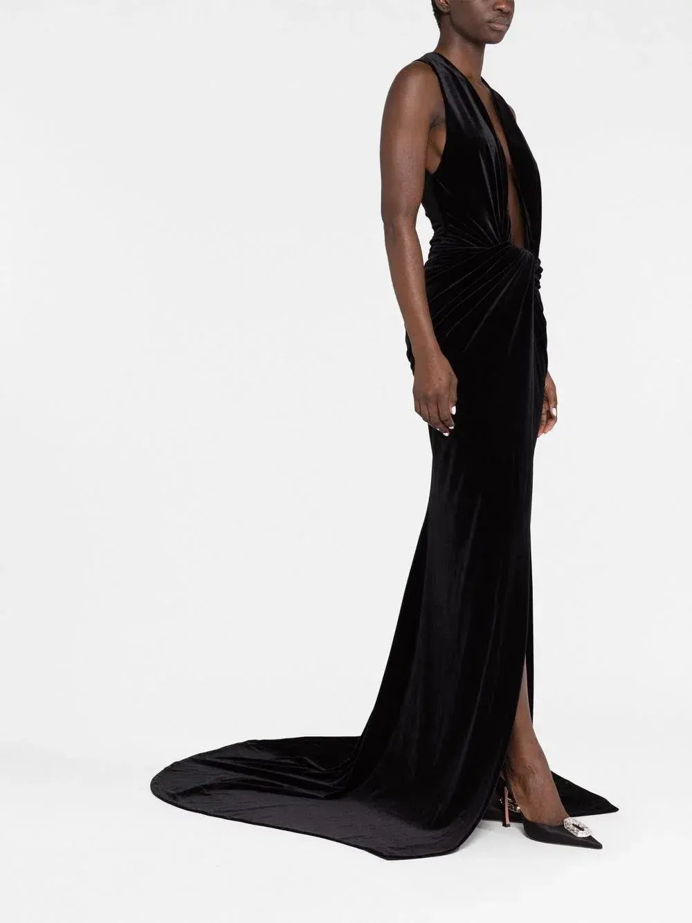 LaQuann Smith Deep V-neck Ruched Gown Black Size L / AU 12 photo 2