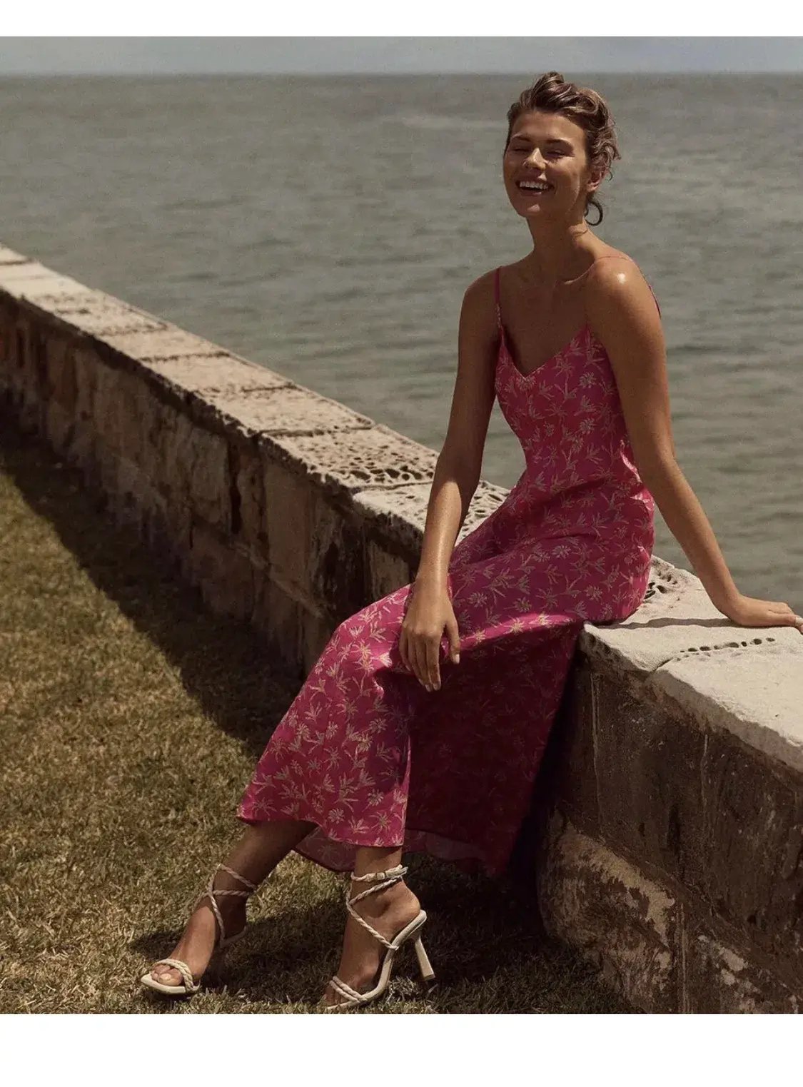 Scanlan Theodore Linen Palm Print Slip Pink Size L / AU 12 photo 3
