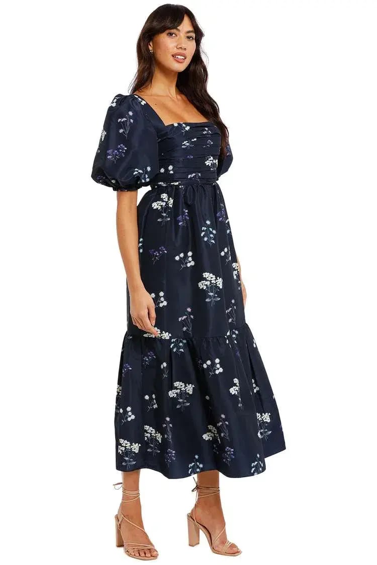 Self Portrait Vintage Floral Midi Dress Navy Floral Size 10 photo 2
