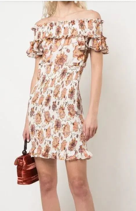 SHONA JOY Floral-print Smocked Off-the-shoulder Mini Dress photo 3