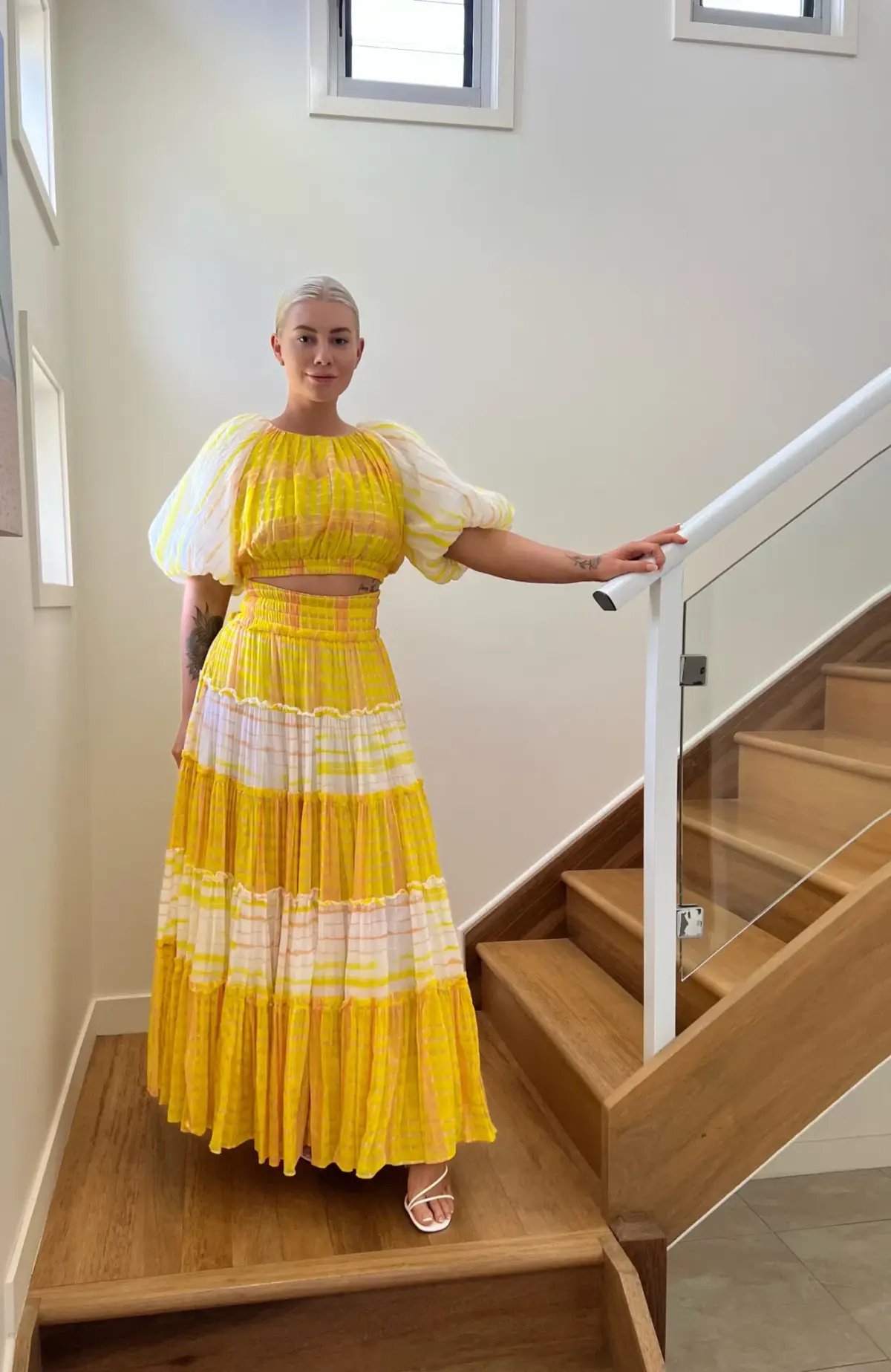 Aje Wilderness Cropped Top Size 8 and Maxi Skirt Size 10 Set Yellow Check photo 3