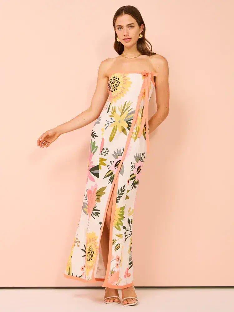 By Nicola Claudia Strapless Wrap Maxi Dress In Potpourri/Melon Size 8 photo 3