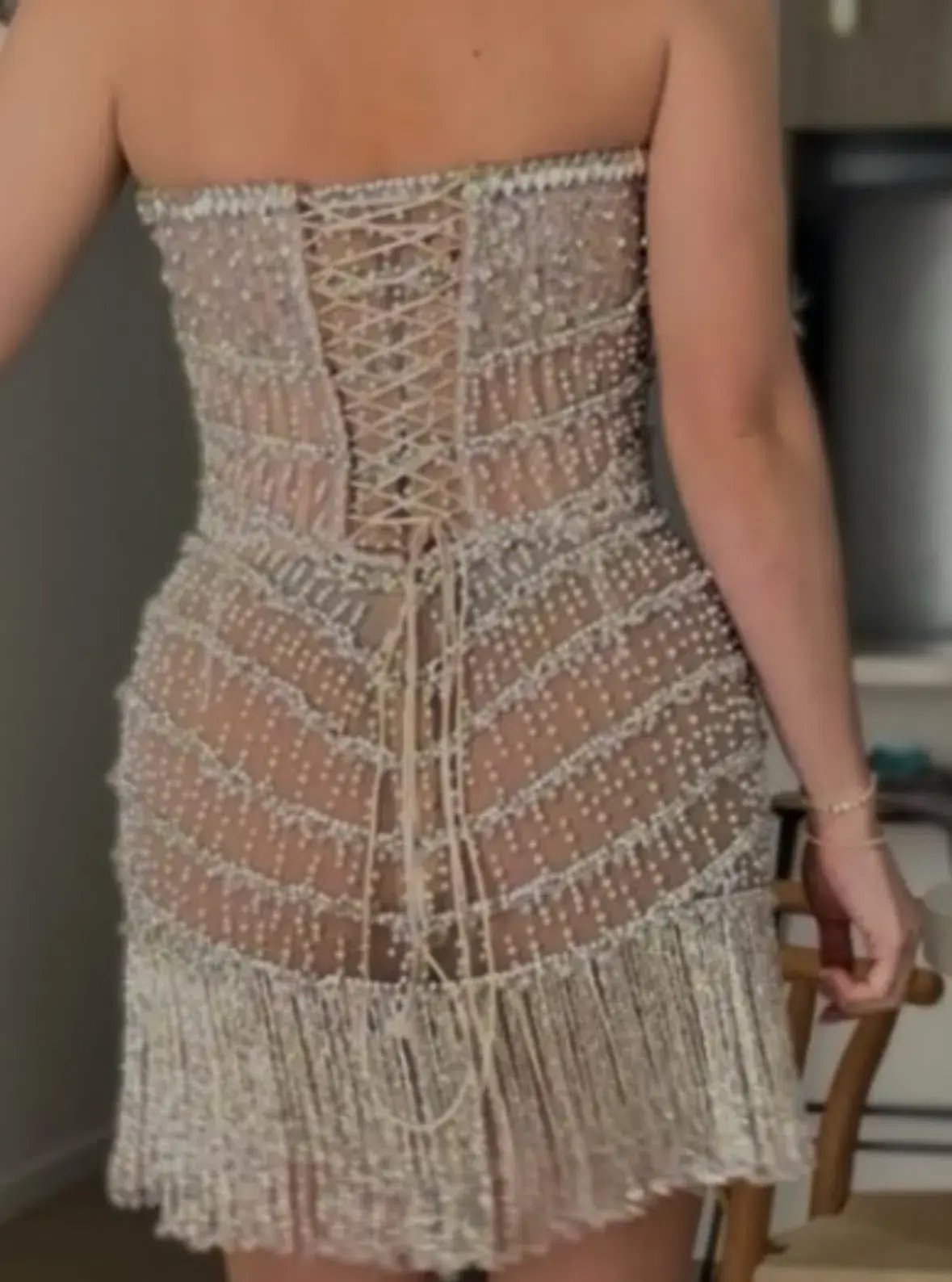 Albina Dyla Wild Silver/nude Corset Dress Nude Size 10 photo 4