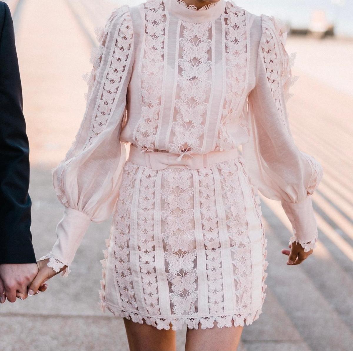Zimmermann Super Eight Flutter Mini Skirt Size 0P & Shirt Size 0 Set Blush photo 2