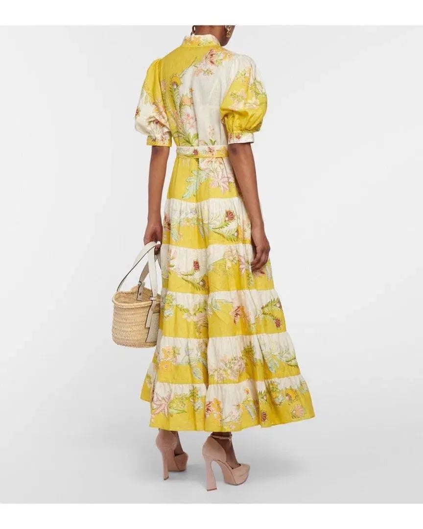 Alemais Ira Tiered Midi Dress Lemon/Cream Size AU 10 photo 16