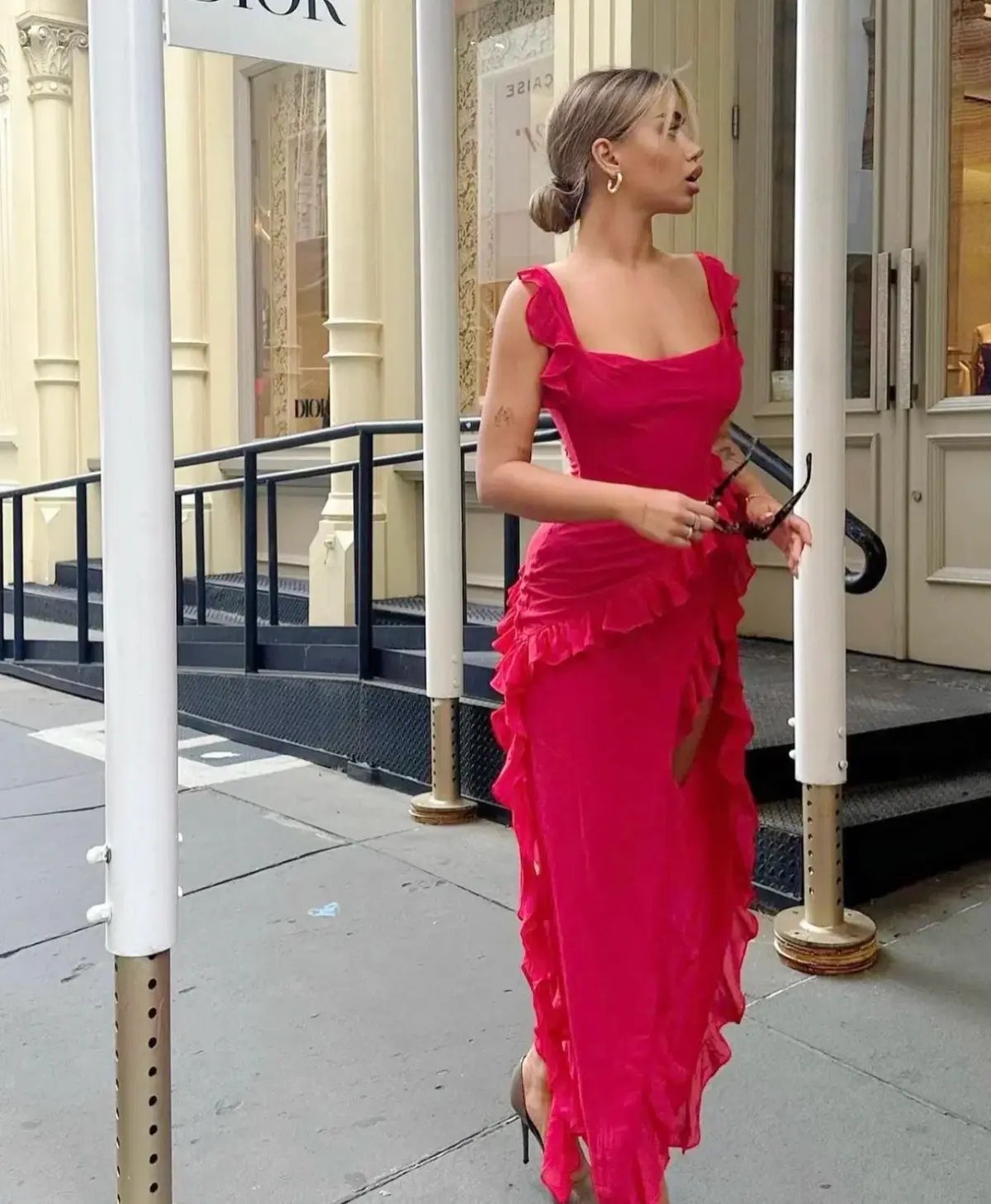 House of CB Ariela Ruffle Maxi Dress Cherry Red Size S / AU 8 photo 3