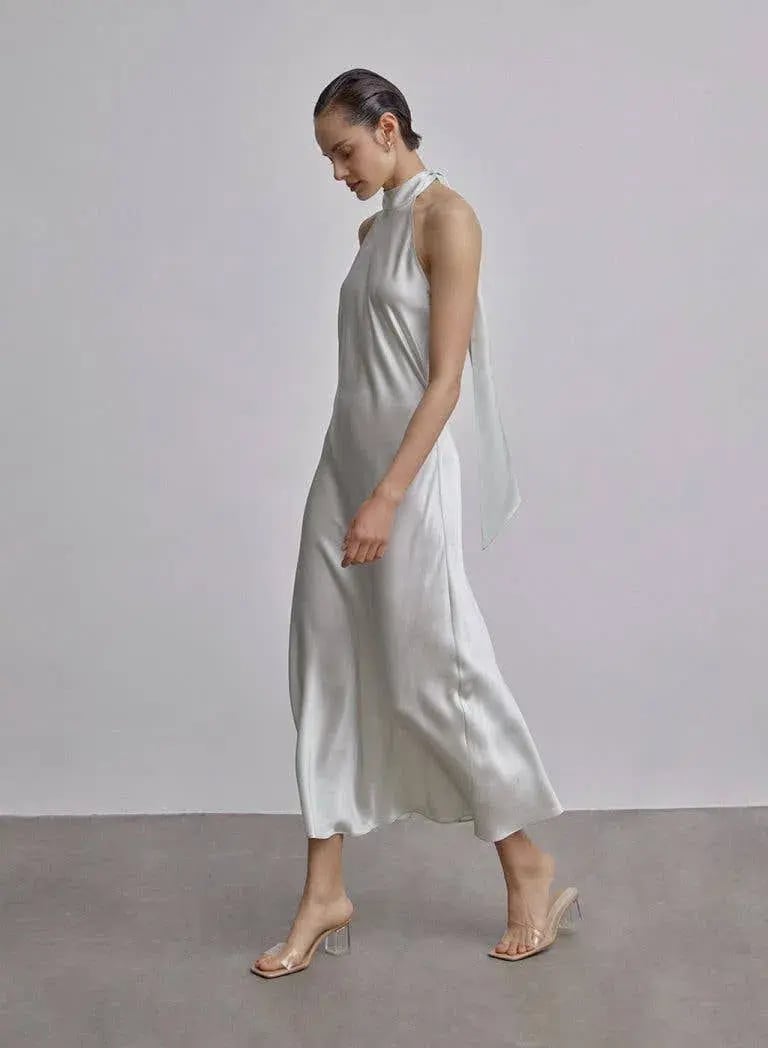 Silk Maison French Bow Halterneck Silk Maxi Dress White Size XS photo 3