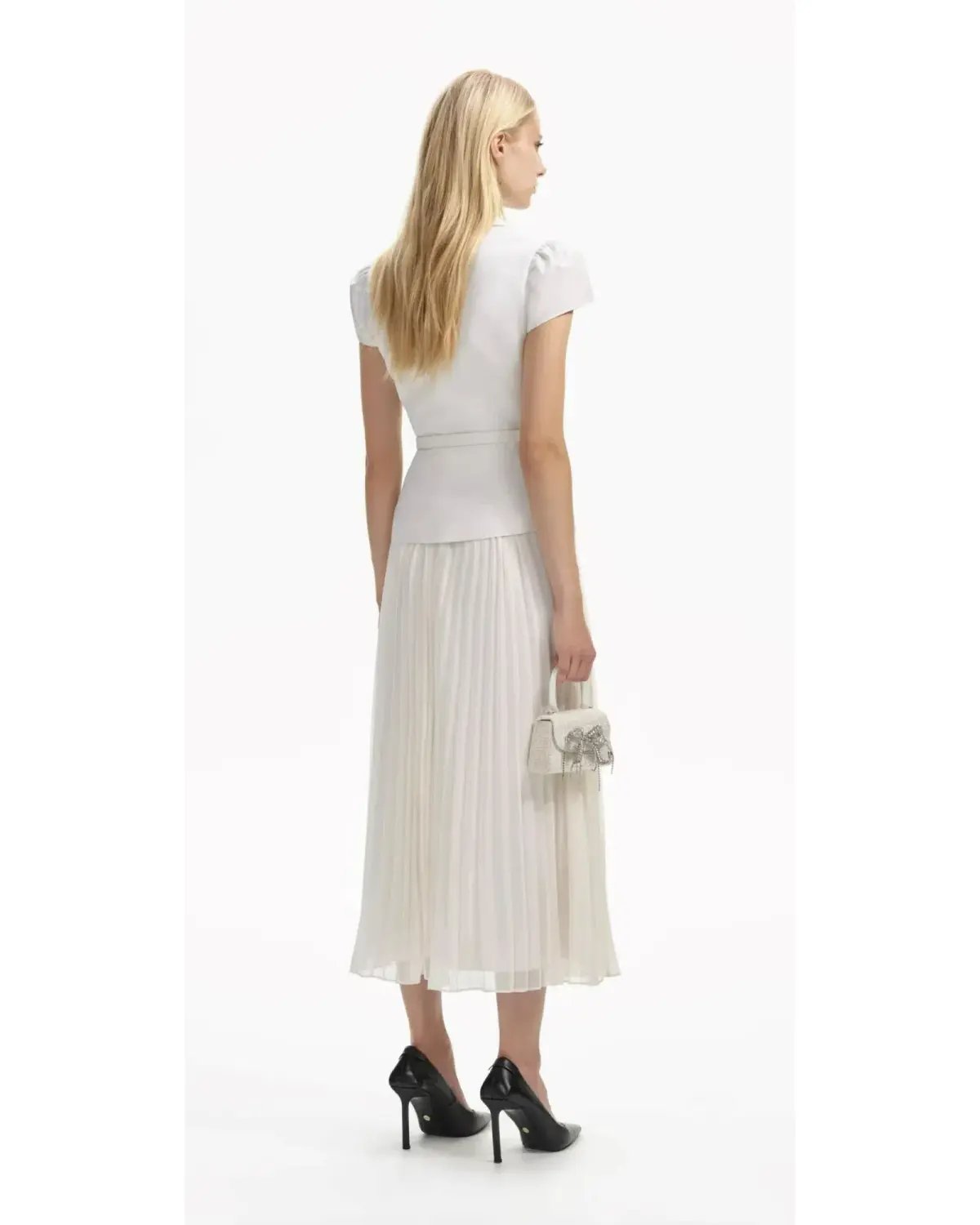 Self Portrait Textured Midi Dress White Size AU 8 photo 3