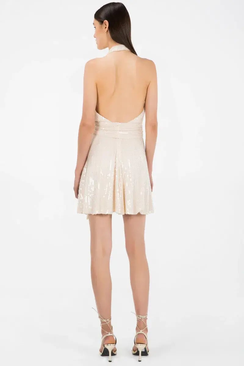 Misha Tia Embellished Dress Cream Sequin Size M photo 2