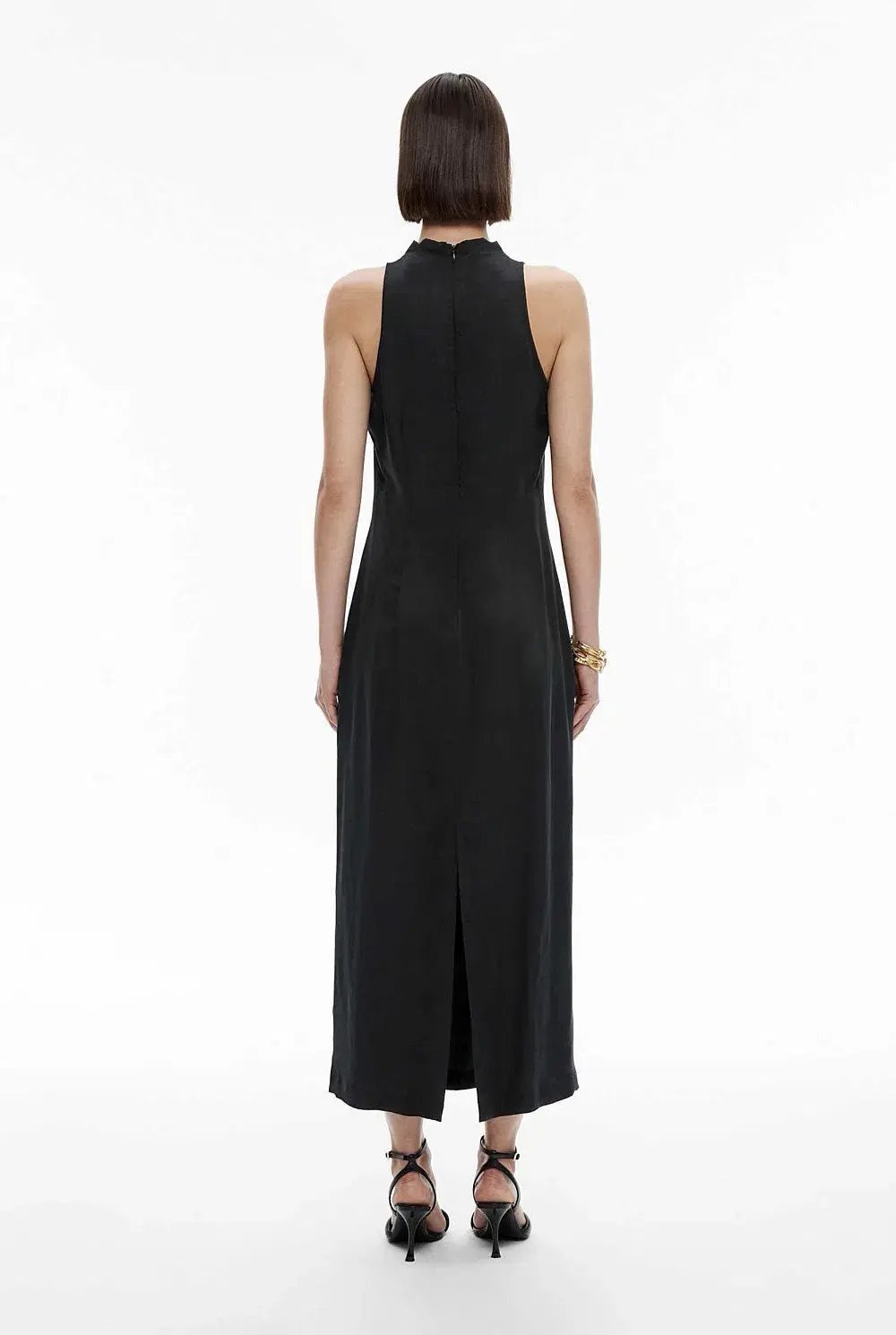 Witchery Cupro Cowl Neck Sleeveless Midi Dress Black Size 6 photo 3