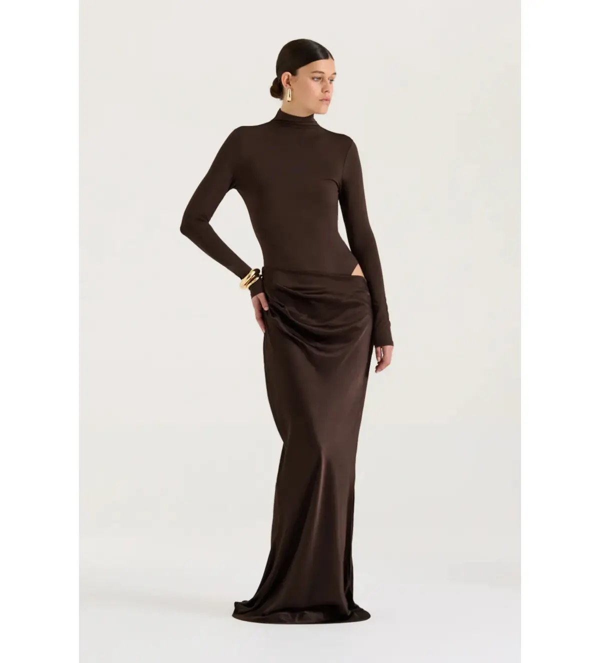 Henne Soraia Long Sleeve Maxi Dress Chocolate Size 6 photo 3