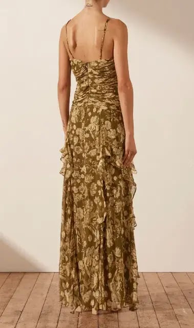 Shona Joy Rosaline Keyhole Frill Maxi Dress in Cumin Multi Size 6 photo 3