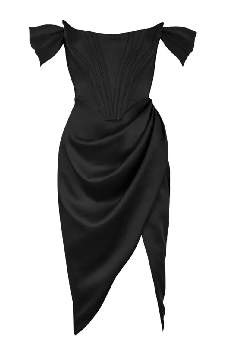 House of Cb Loretta Satin Off Shoulder Dress Black Size XS / Au 6 photo 6