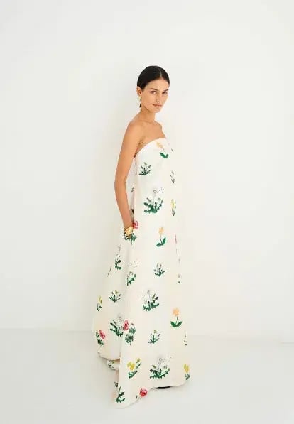 Oroton Poppy Print Gown Cream Size 6 photo 7