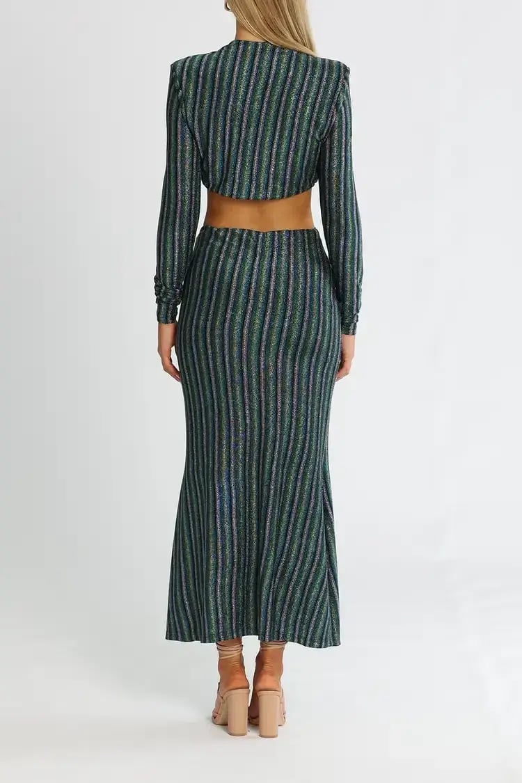 MISHA Despina Midi Dress Blue Disco Stripe Size 12 photo 3