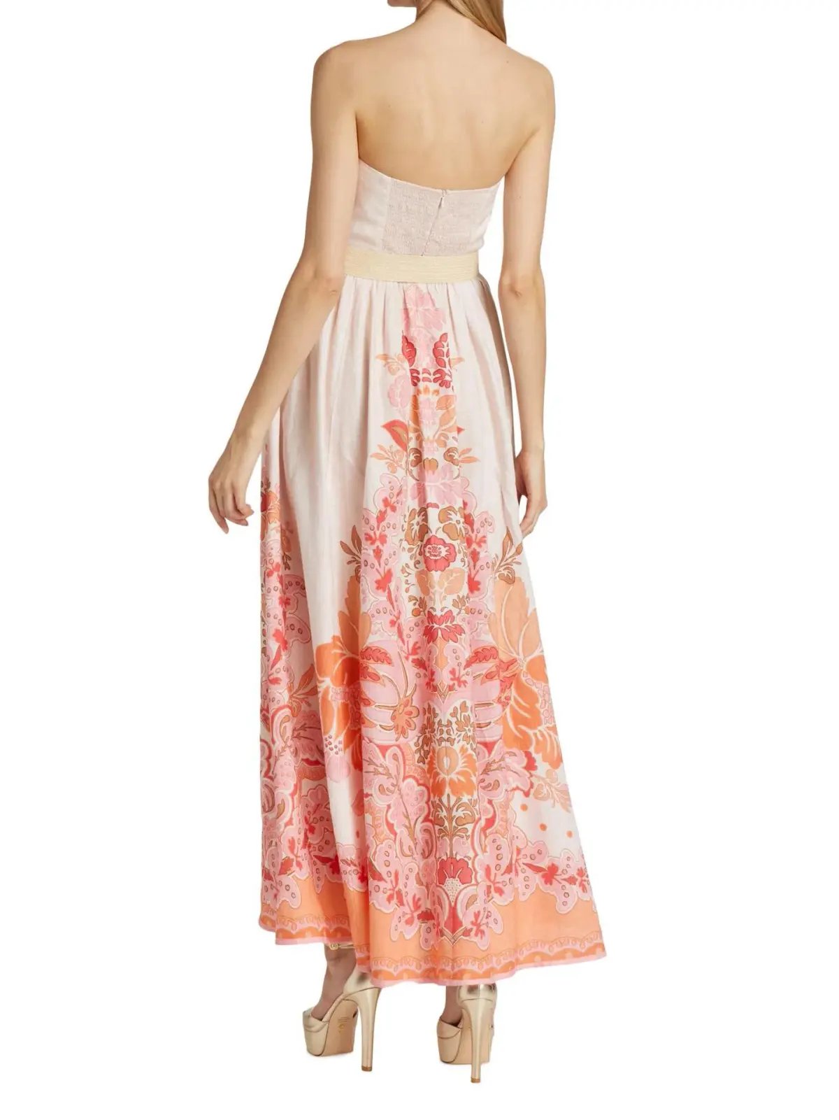 Zimmermann Violet Strapless Dress Coral Floral Size 0 / AU 8 photo 2