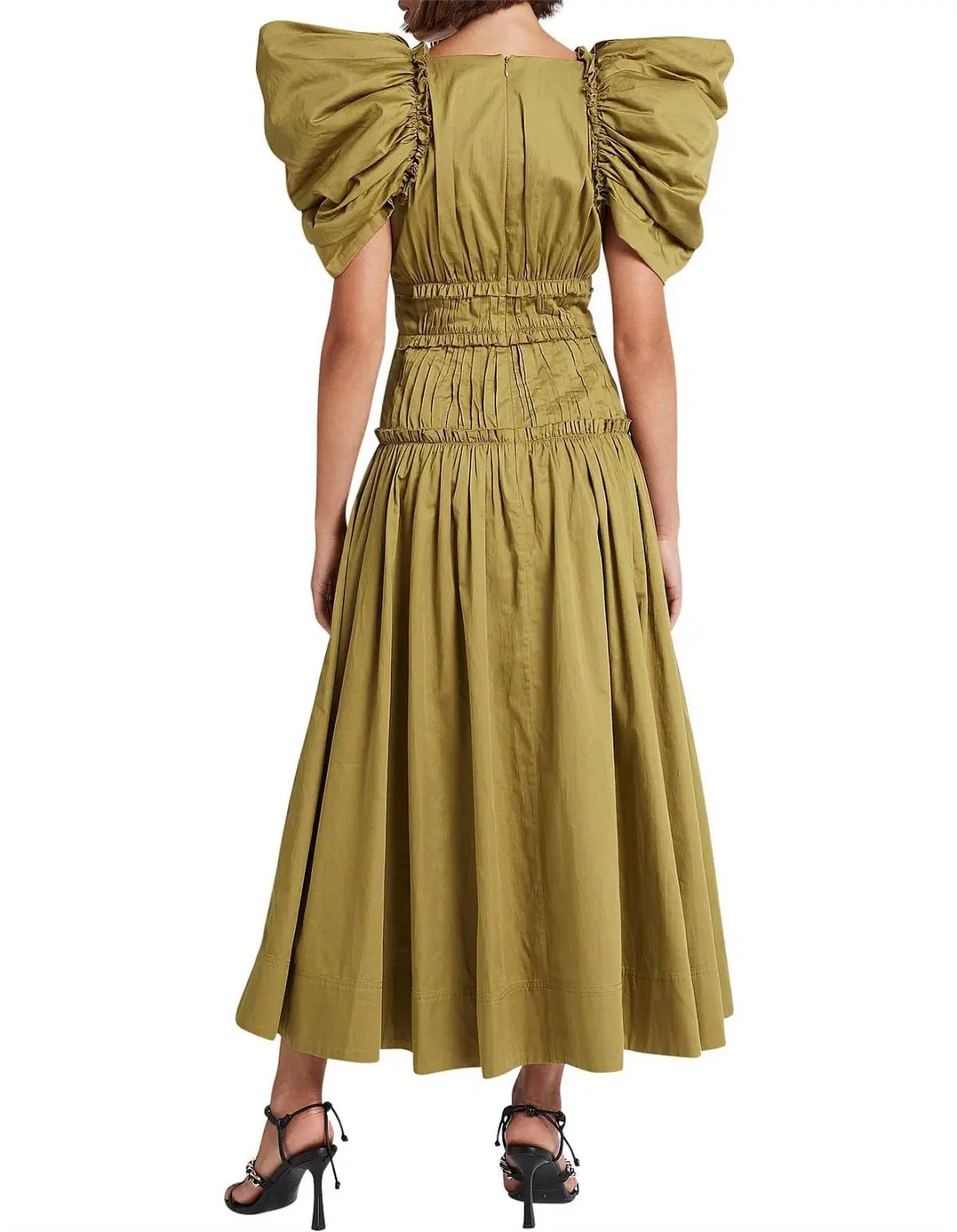 Aje Frequency Butterfly Sleeve Midi Dress Olive Green Size 6 photo 3