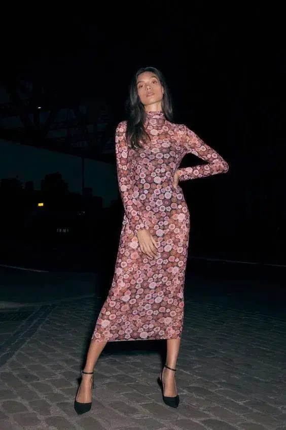 Scanlan Theodore Floral Mesh Dress Pink Size 8 photo 2