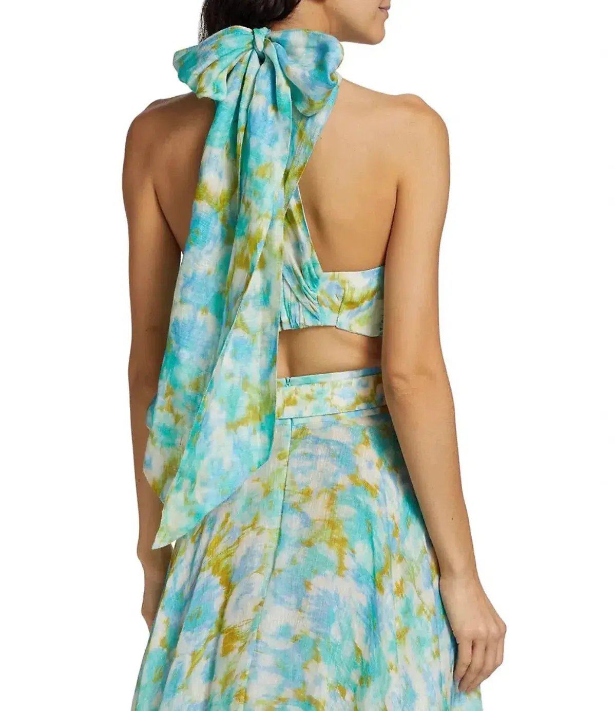 Zimmermann High Tide Twist Crop Bodice Size 3 / AU 14 & Maxi Skirt Size 2 / AU 12 Set in Aqua Ikat Floral photo 4