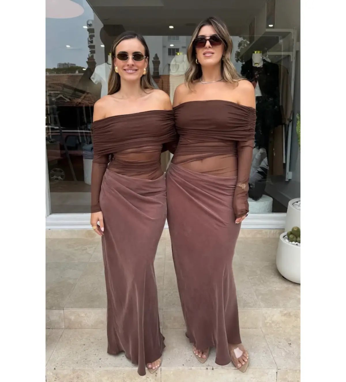 Benni Yasmin Off Shoulder Dress in Chocolate Size AU 8 photo 3