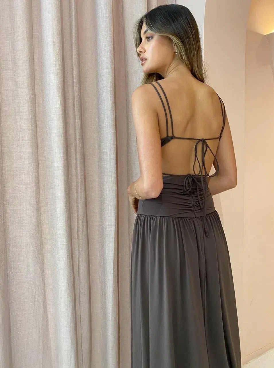Bec & Bridge Joelene V Crop Top and Maxi Skirt Set Cognac Brown Size 8 photo 2